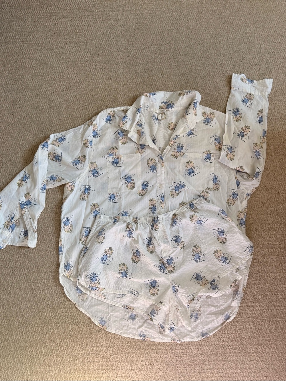 aerie Peanuts Odd Duty seersucker shirt and shorts